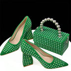 Women's Pointed Toe Spike Heel Pumps and Handbag Set