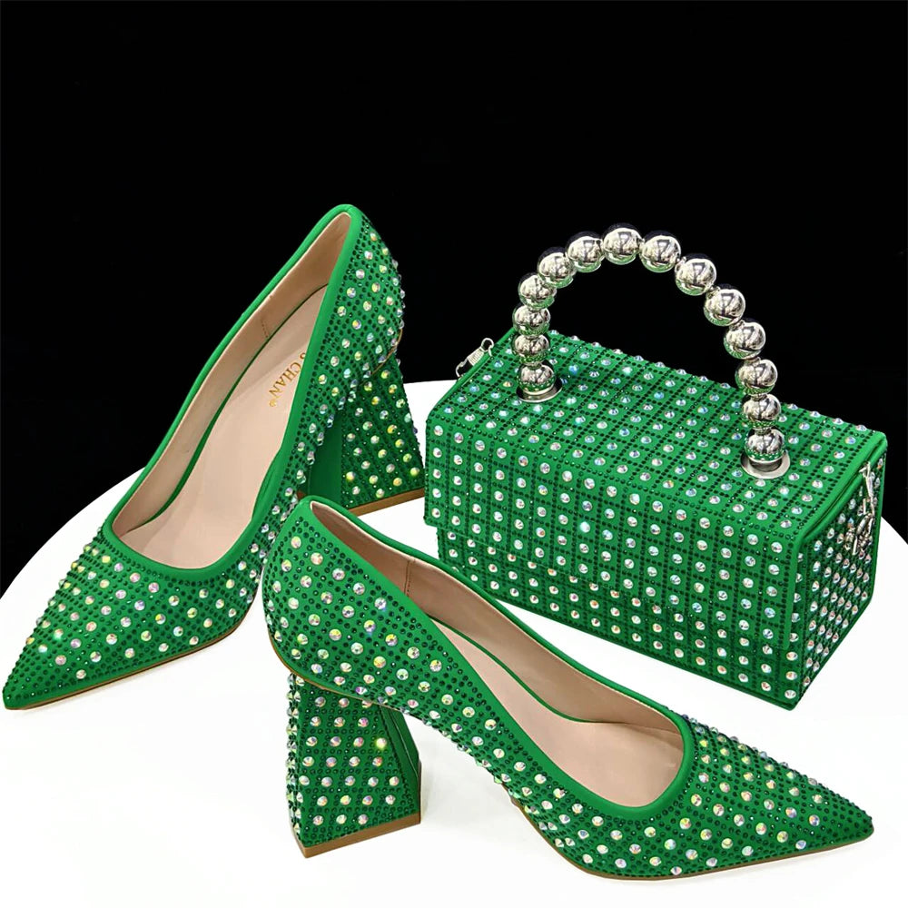 Women's Pointed Toe Spike Heel Pumps and Handbag Set