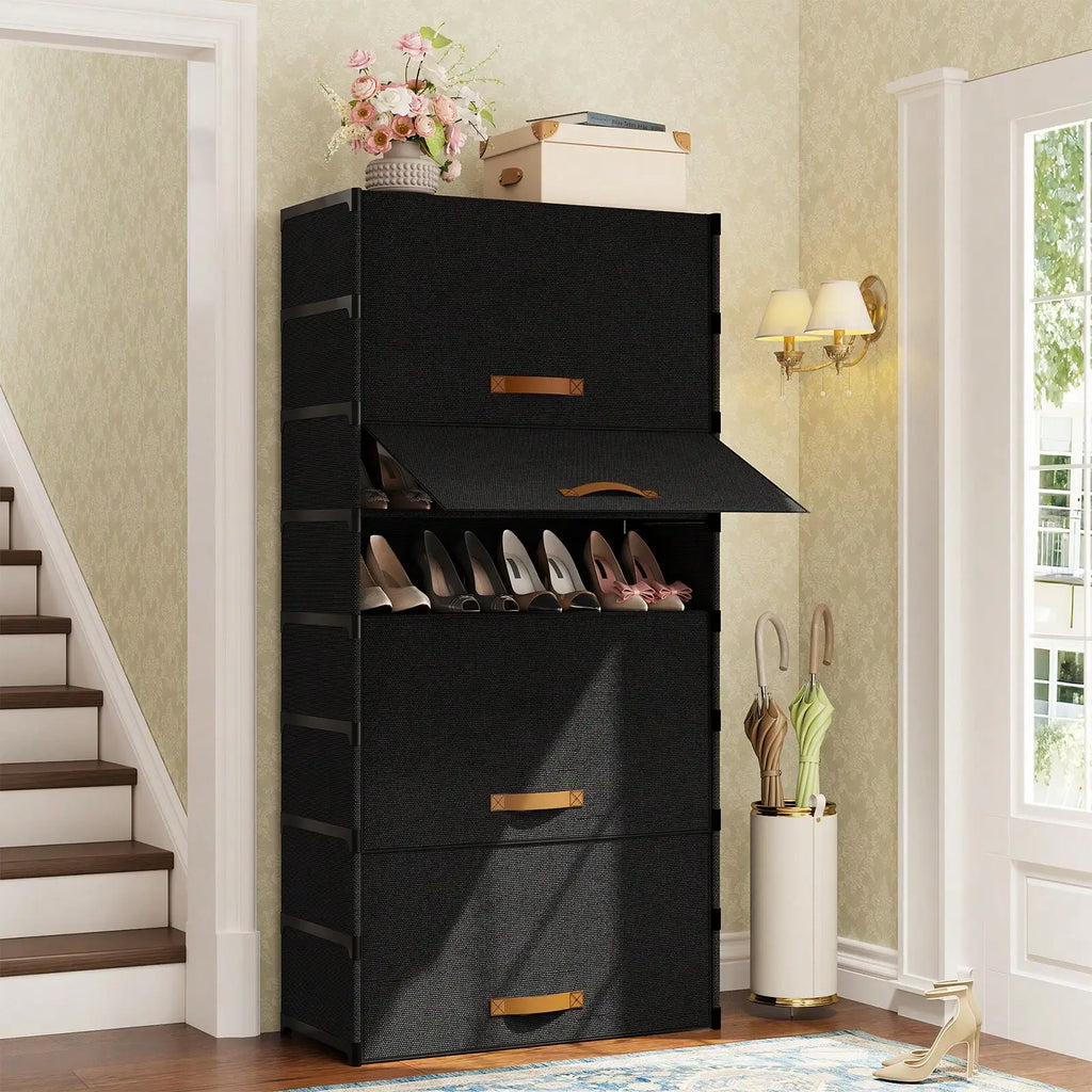 Tier Shoe Storage Cabinet with Dustproof Flip Doors