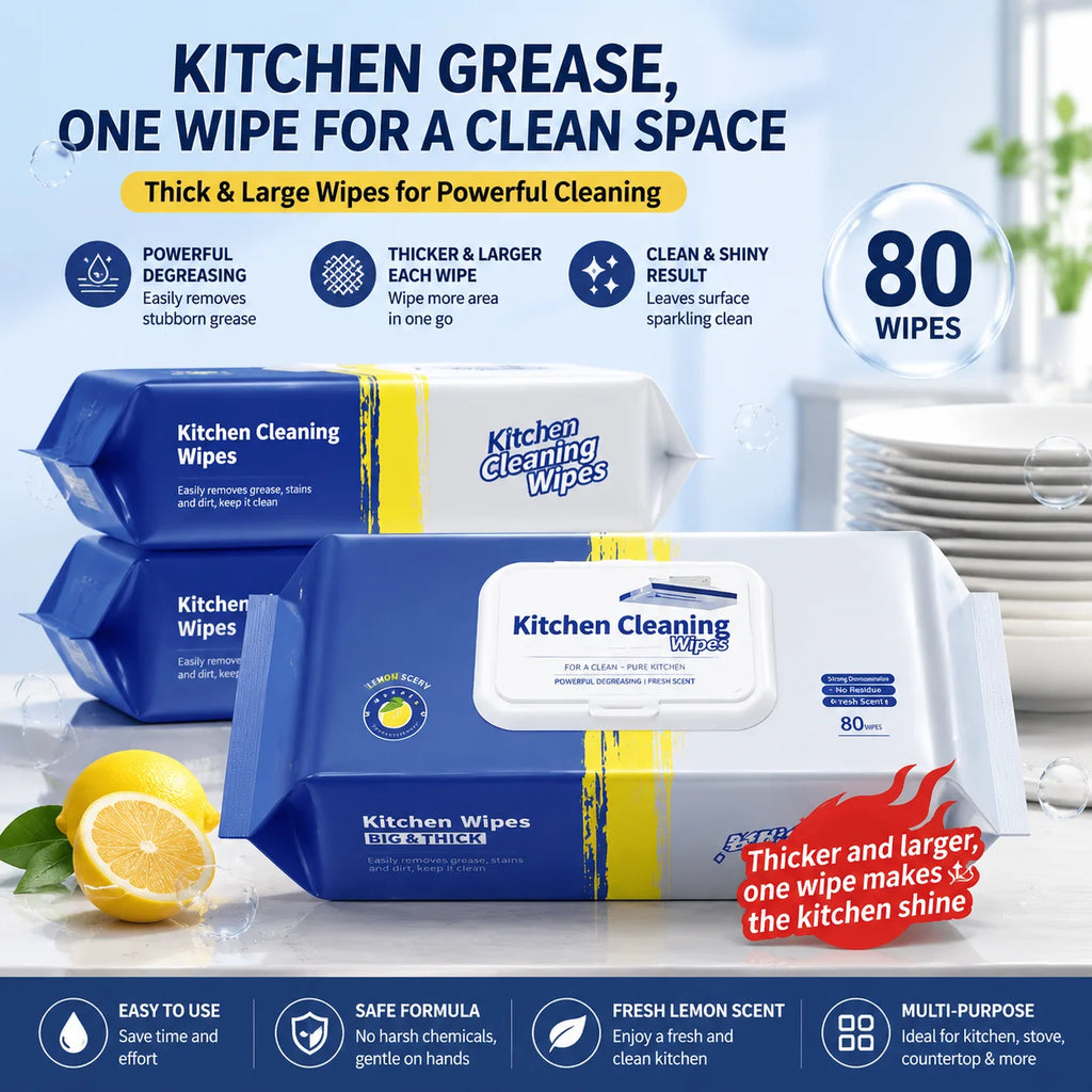 Kitchen Degreasing Cleaning Wipes and Oil Stain Remover Towels