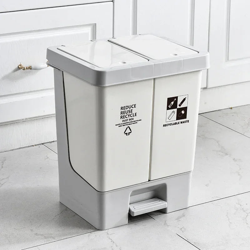 Double Compartment Pedal Trash Can with Lid and Sorting Bins