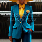 Women's Velvet Notch Lapel Slim Fit 2 Piece Pants Suit