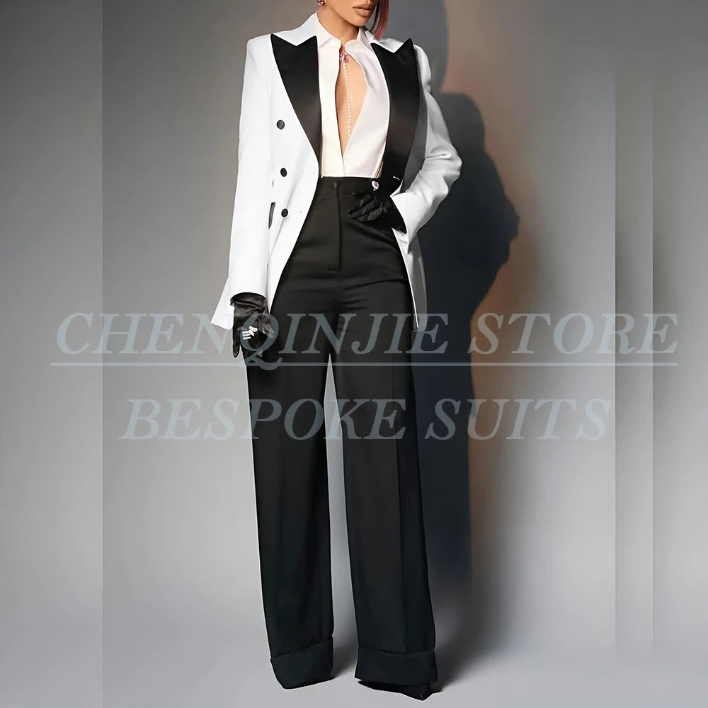 Women's Double Breasted Peak Lapel Slim Fit Pants Suit