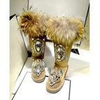 Women's Gemstone Fox Fur Suede Snow Boots