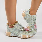 Women's Rhinestone Platform Sneakers Diamond Lace-Up Casual Skateboard Shoes