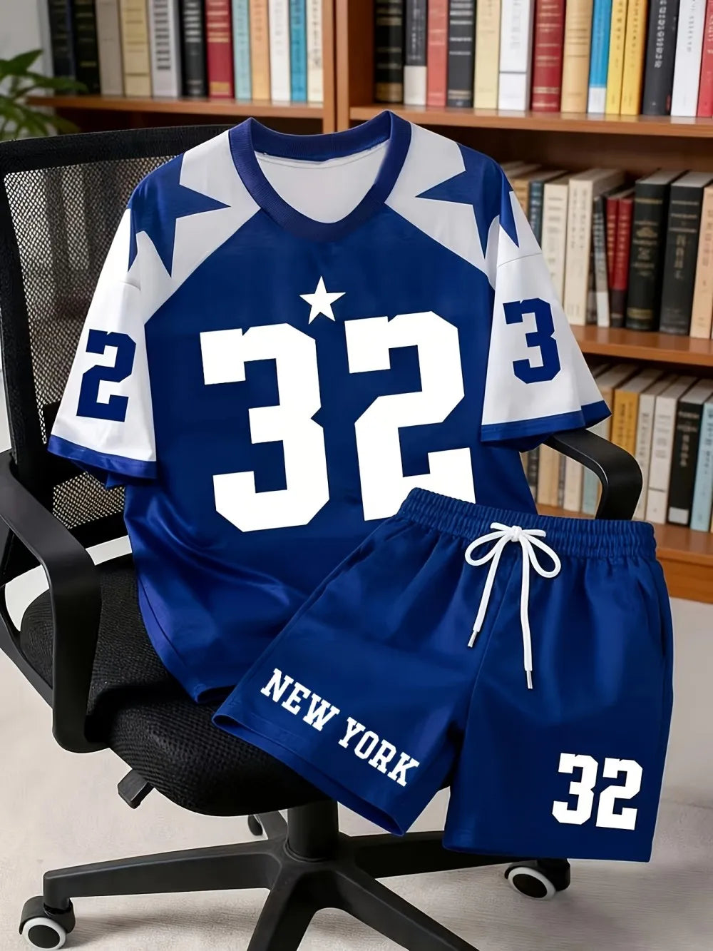 Men's Letter Print Round Neck T-Shirt and Drawstring Shorts Set