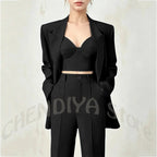 Women's Single Button Tailored Blazer and Pants Suit Set
