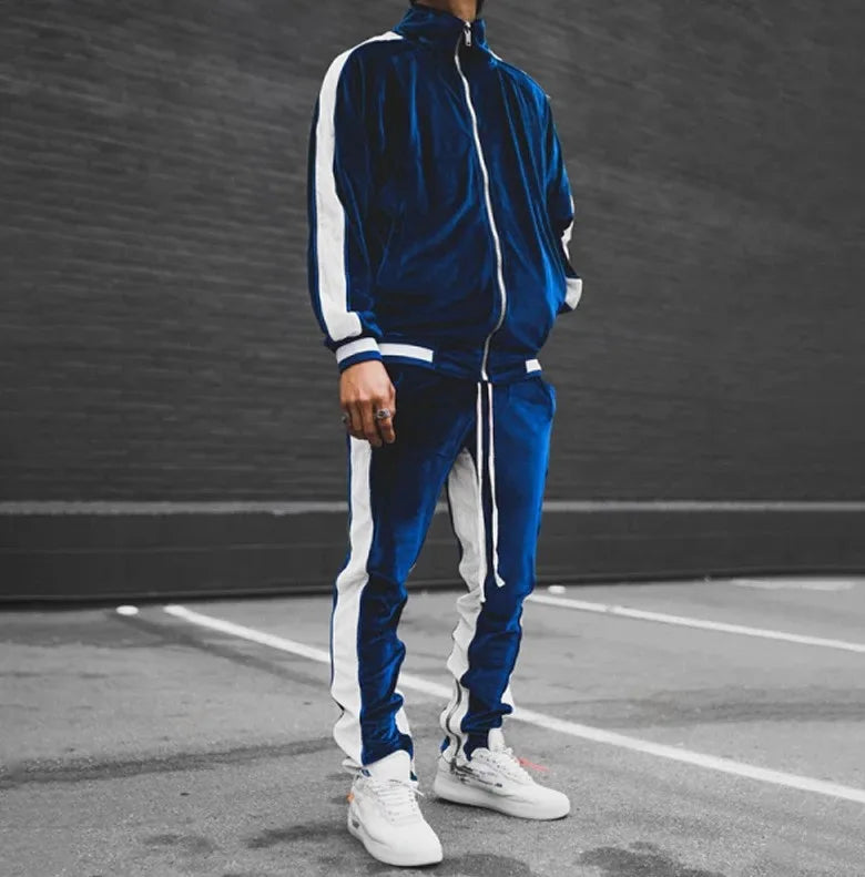 Men's Casual Velvet Jacket and Pants Tracksuit Set