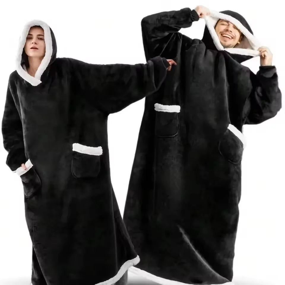 Unisex Oversized Long Flannel Blanket Hoodie Sweatshirt