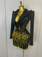 Women's Sexy Sparkly Crystal Pearls Mini Dress