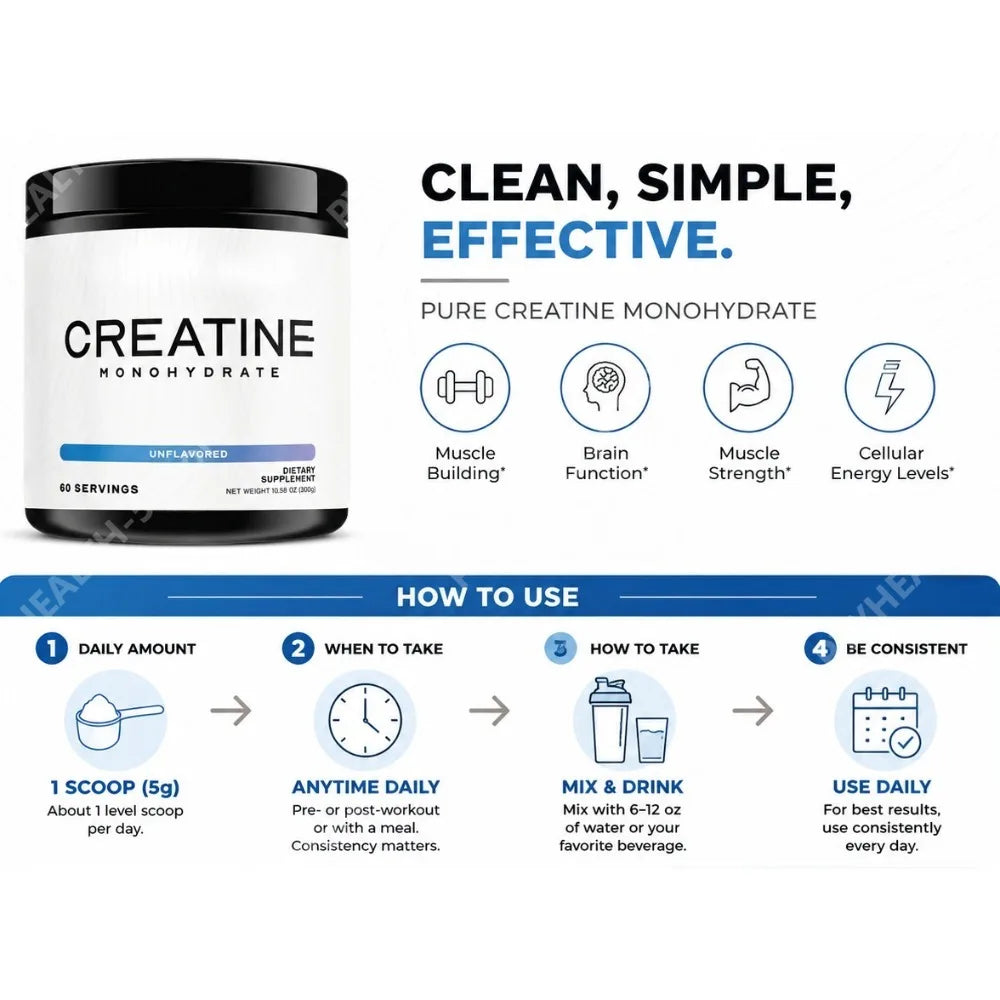 Creatine Monohydrate Powder 5000mg Fitness Support Supplement 10.6 oz