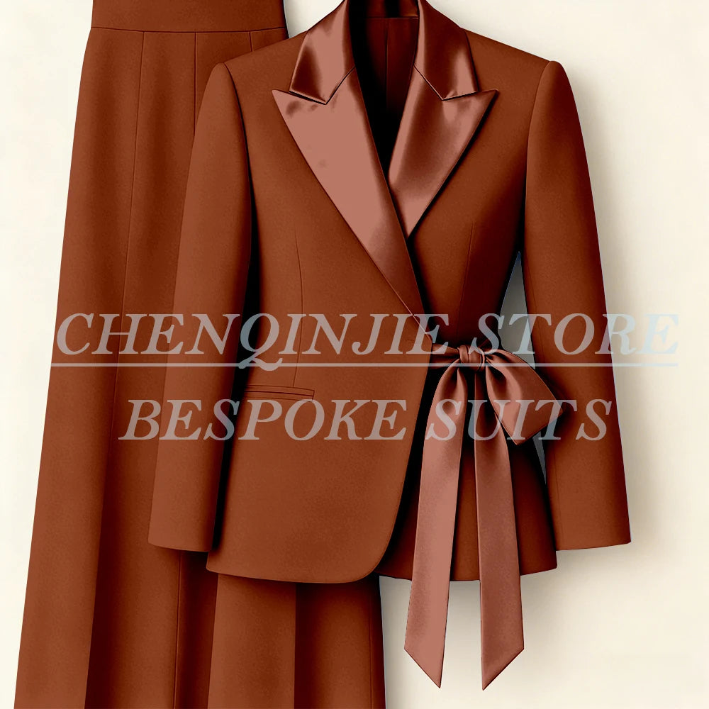 Women's Tailored Blazer Wide Leg Pants Suit