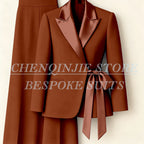 Women's Tailored Blazer Wide Leg Pants Suit