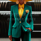 Women's Velvet Notch Lapel Slim Fit 2 Piece Pants Suit