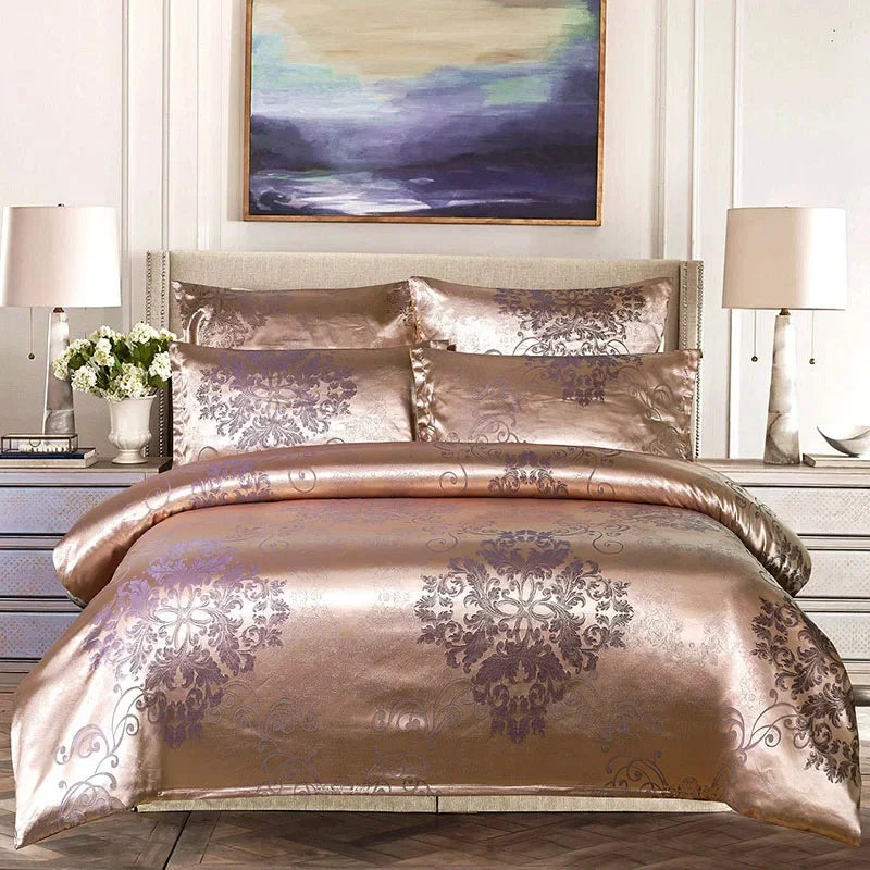 European Satin Jacquard Duvet Cover and Smooth Bedding Set