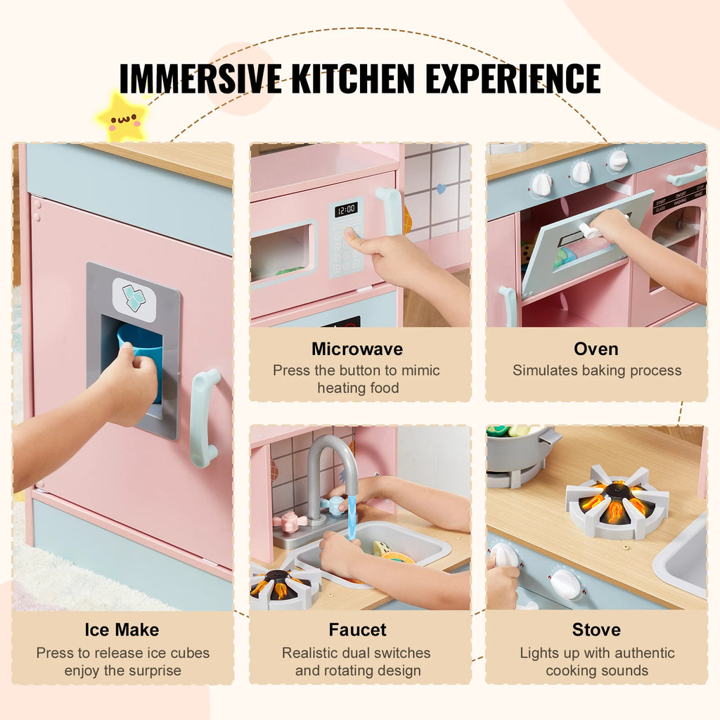 Kids' Pretend Play Wooden Kitchen Set with Lights and Sounds