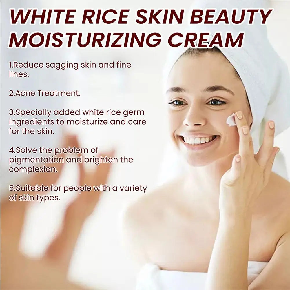 Unisex White Rice Essence Brightening Moisturizing Face Cream 1.1 oz