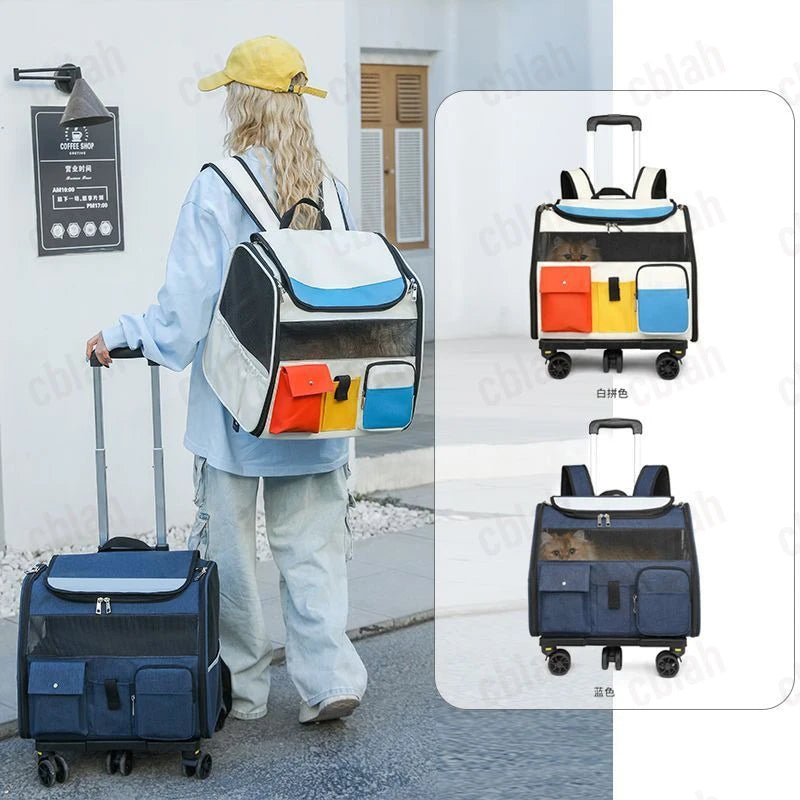 Portable Breathable Foldable Rolling Pet Trolley Backpack