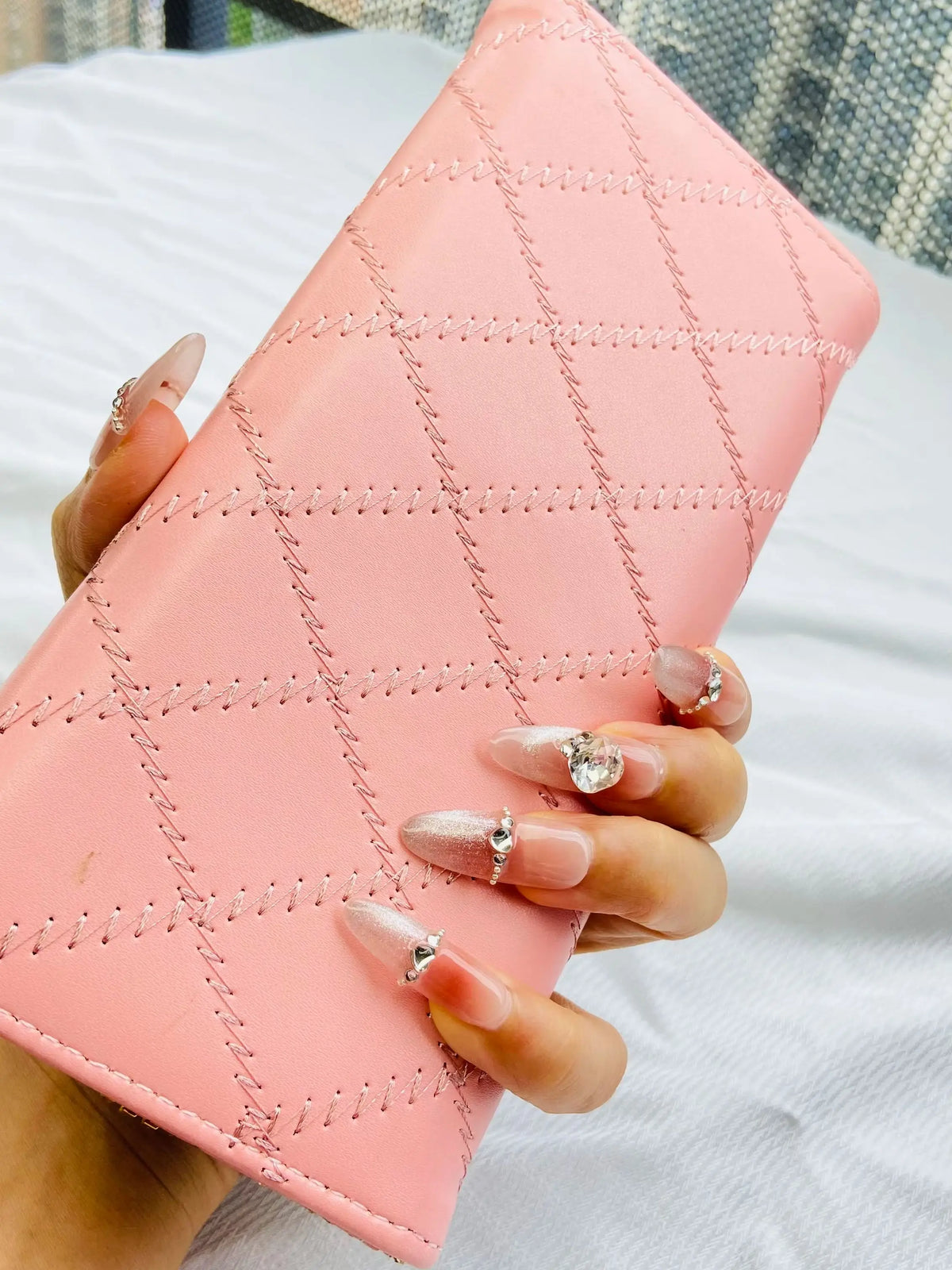 Sparkling Rhinestone Women's Evening Wallet Floral Pattern Pink