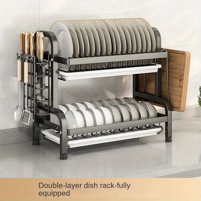 Kitchen Dish Drying Rack and Drainboard Set with Utensil Holder