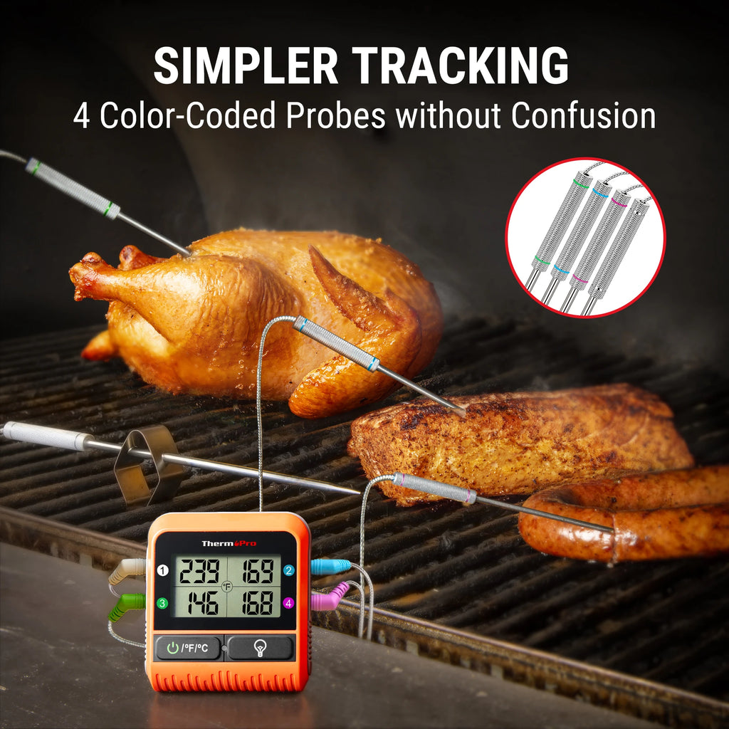 Digital Wireless Barbecue Meat Thermometer with 4 Probes TP829C