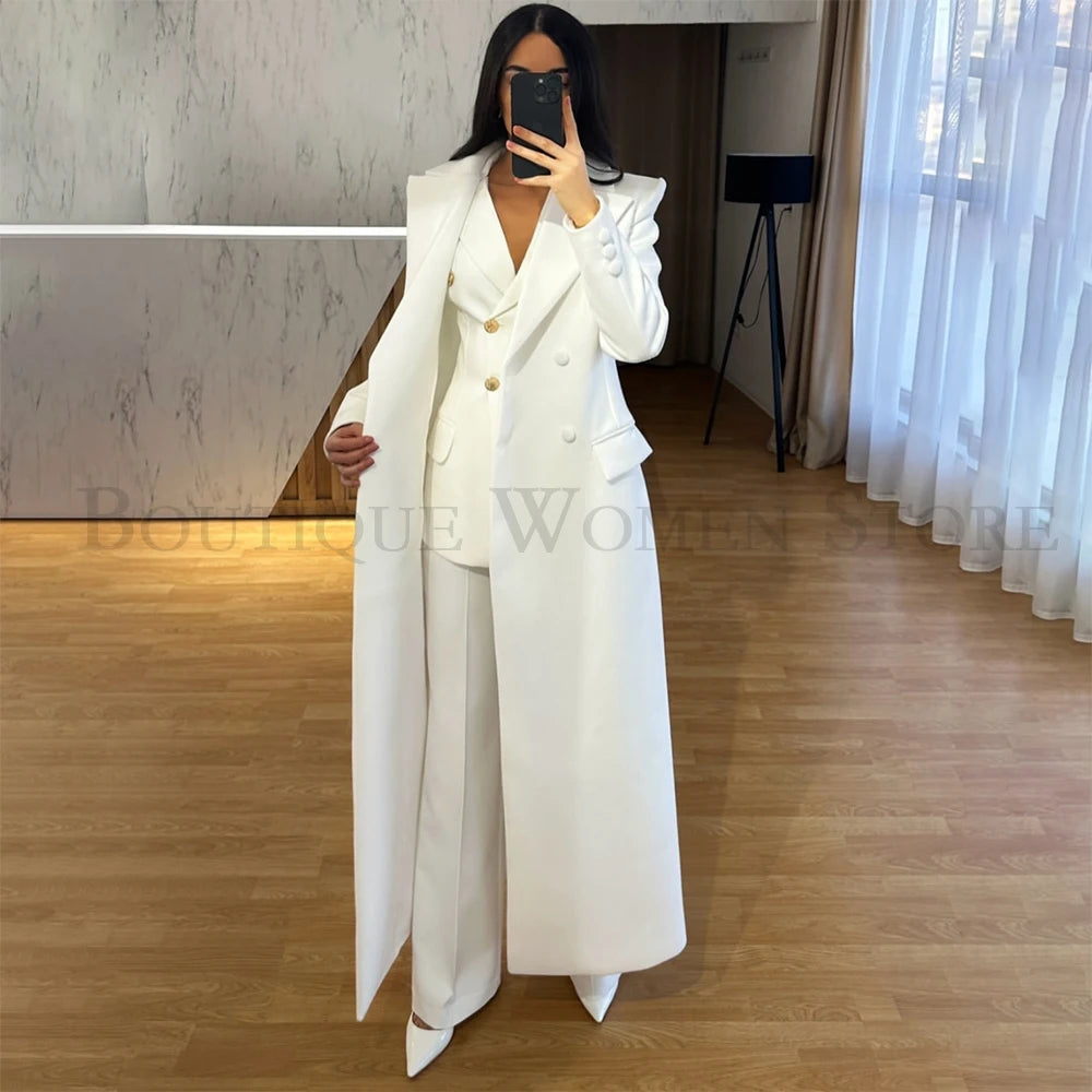 Women's Double Breasted Topcoat Blazer Pants Suit