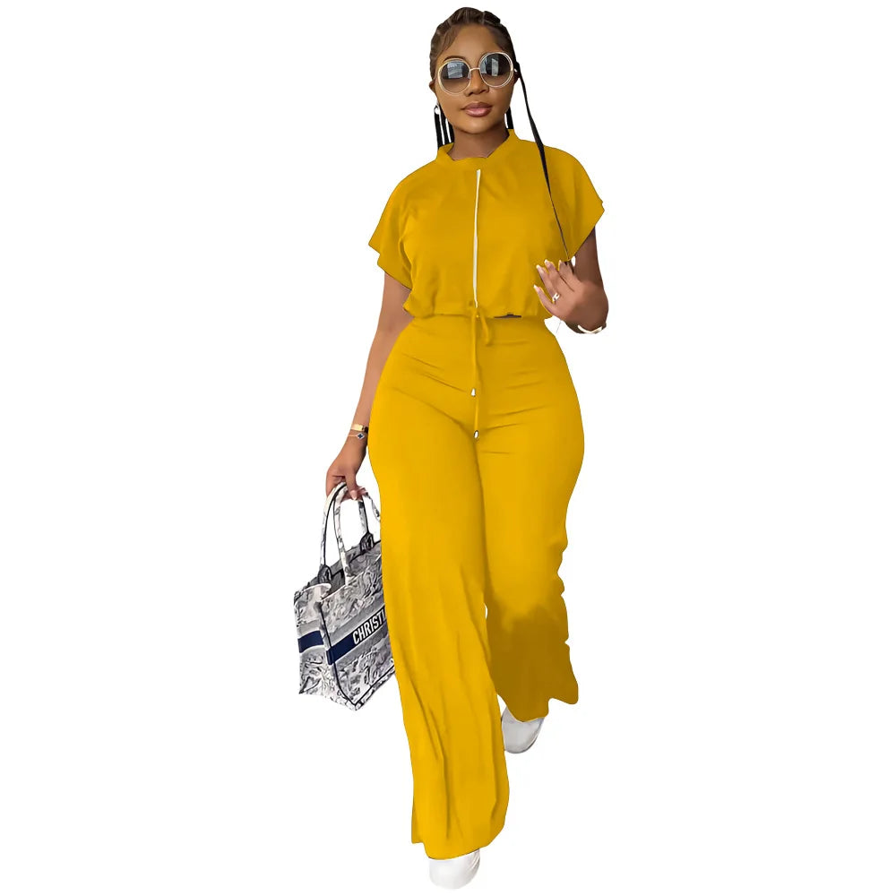 Women's Casual Short Sleeve Top and High Waist Pants Set