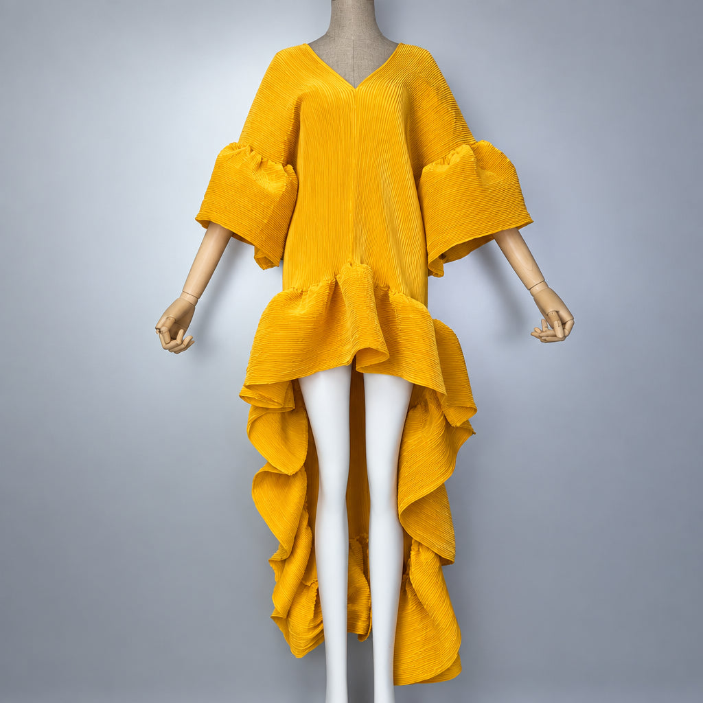 Women's Pleated Solid Kaftan Maxi Dress