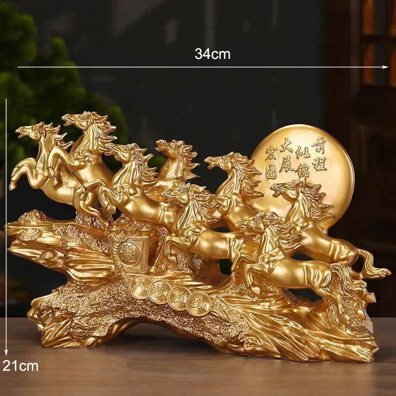 Eight Horses Resin Ornament and Feng Shui Desktop Figurine