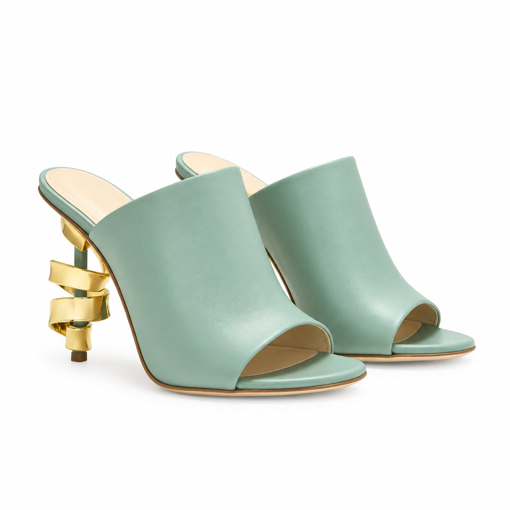 Women's Spiral High Heel Leather Mules