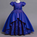 Girls' Floral Embroidery Satin Princess Ball Gown Dress