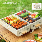 Portable Charcoal Barbecue Grill and Dual-Side Camping Stove