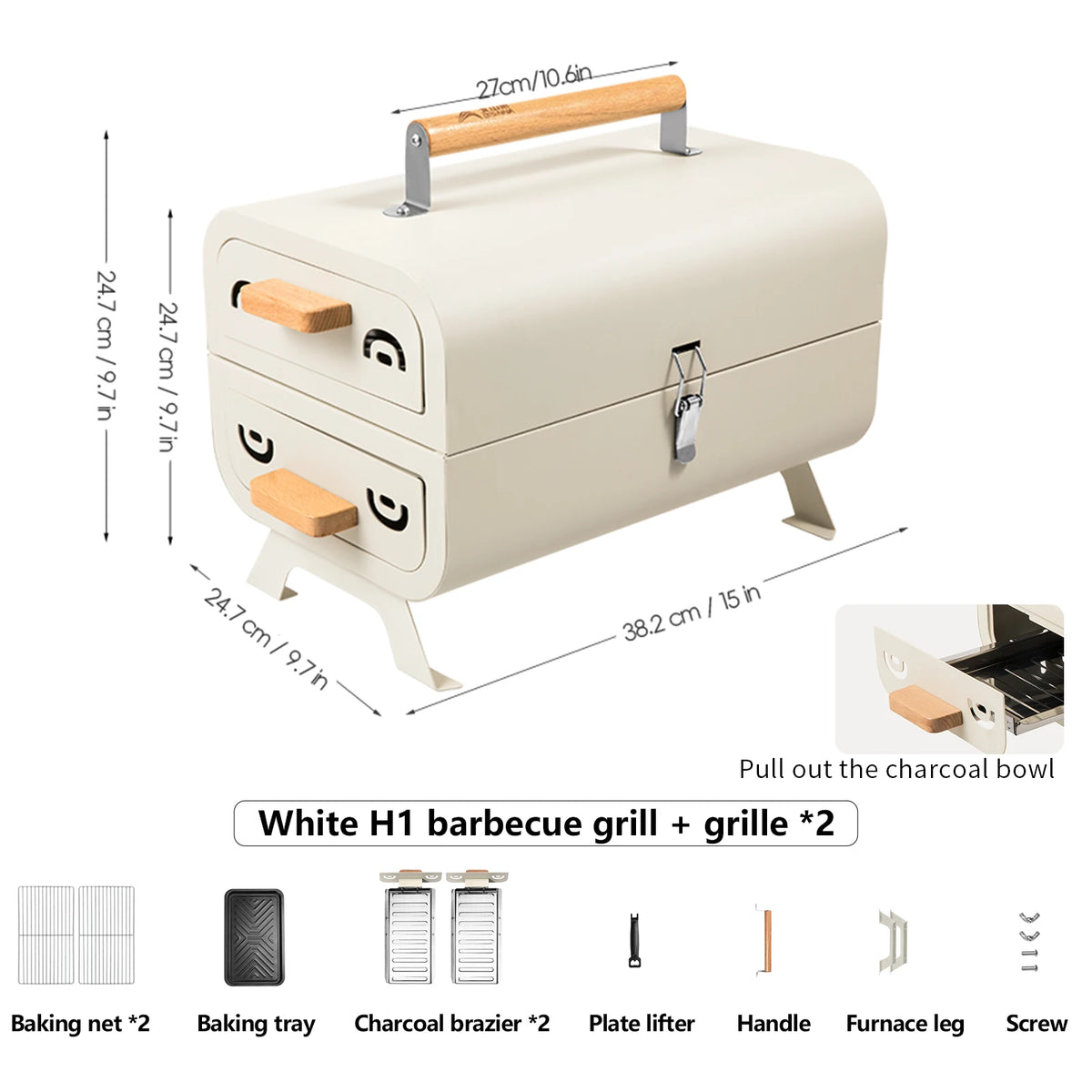 Portable Charcoal Barbecue Grill and Dual-Side Camping Stove