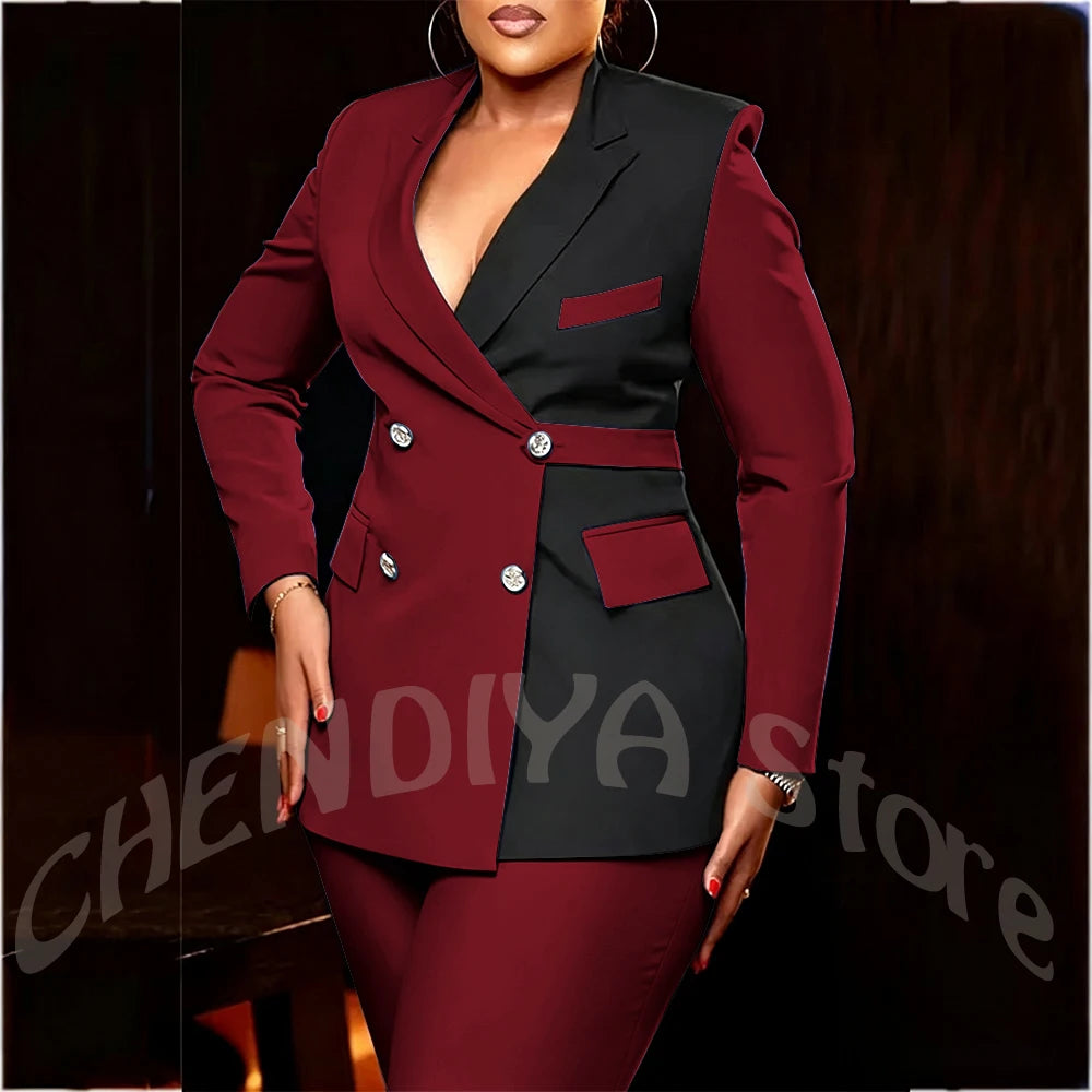 Women's Classic Tailored Blazer and Trousers Suit Set