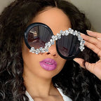 Women's Trendy Round Diamond Rhinestone Oversized Sunglasses
