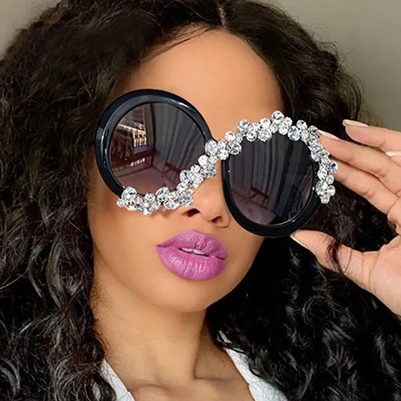 Women's Trendy Round Diamond Rhinestone Oversized Sunglasses