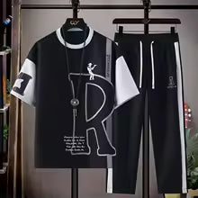 Men's Casual Printed Short Sleeve T-Shirt and Shorts Two Piece Set
