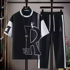 Men's Casual Printed Short Sleeve T-Shirt and Shorts Two Piece Set