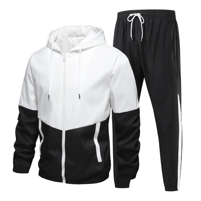 Men's Casual Hooded Jacket and Pants Tracksuit Set