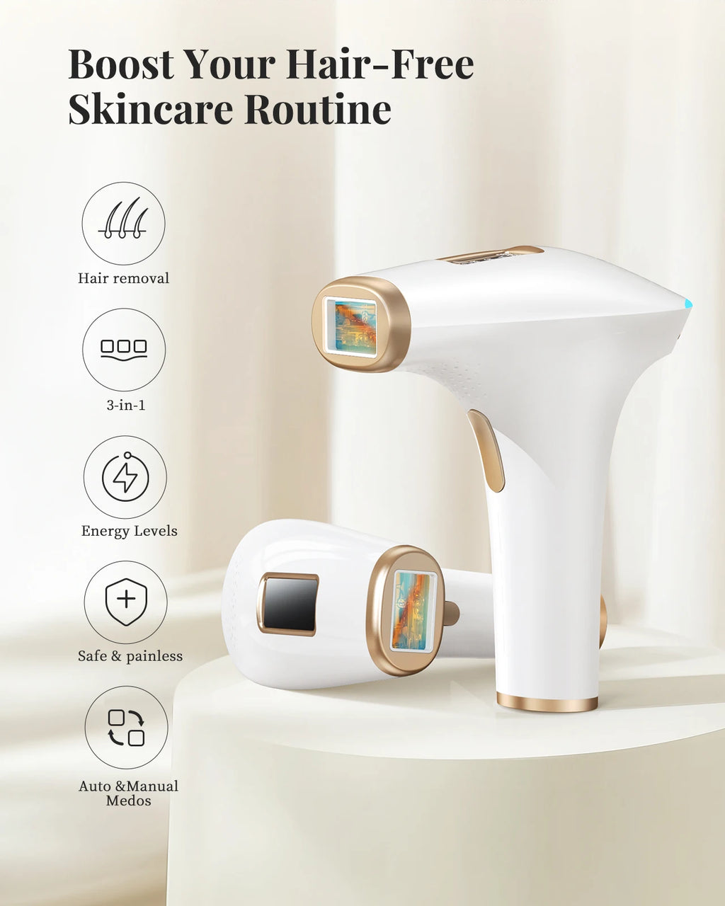 IPL Hair Removal Device with 999900 Flashes and 3-in-1 Modes