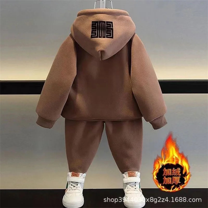 Kids' Warm Fleece Hooded Sweatshirt Pants Two-Piece Set