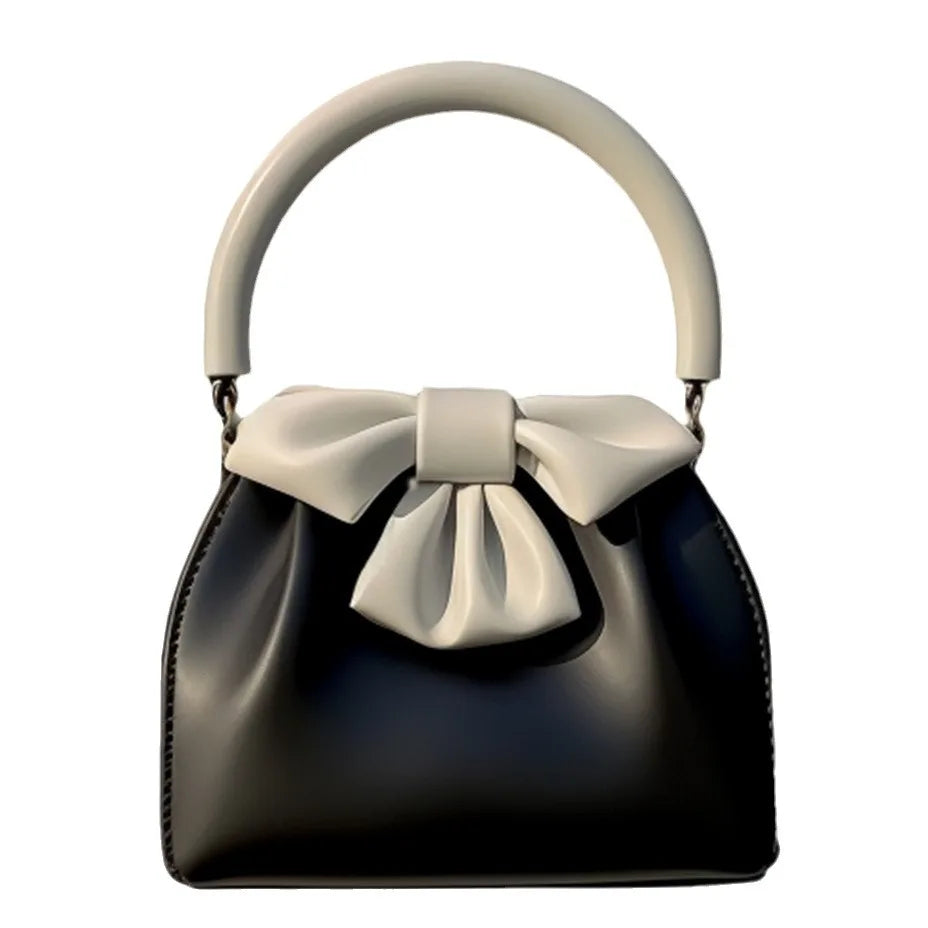 Women's Pleated Bow Contrast Color Bucket Bag