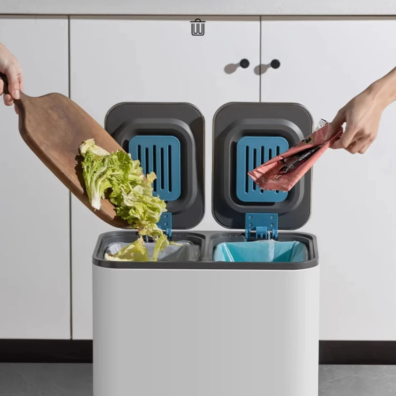Double Compartment Pedal Trash Can with Lid and Sorting Bins