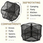 Rotating Metal Utensil Holder and Mesh Flatware Organizer