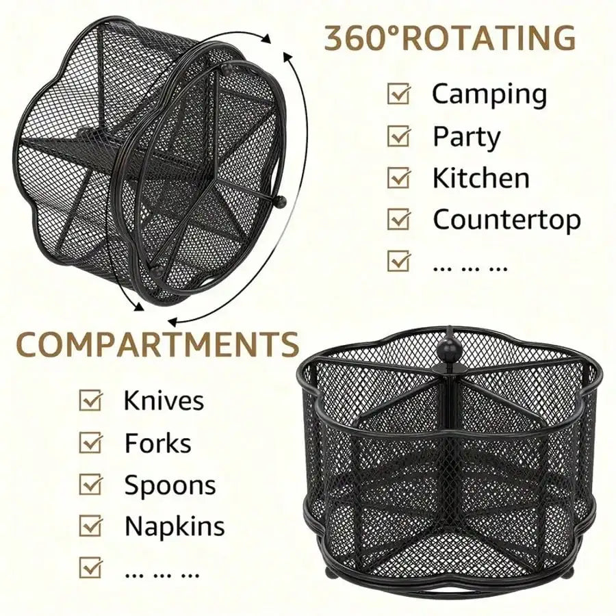 Rotating Metal Utensil Holder and Mesh Flatware Organizer