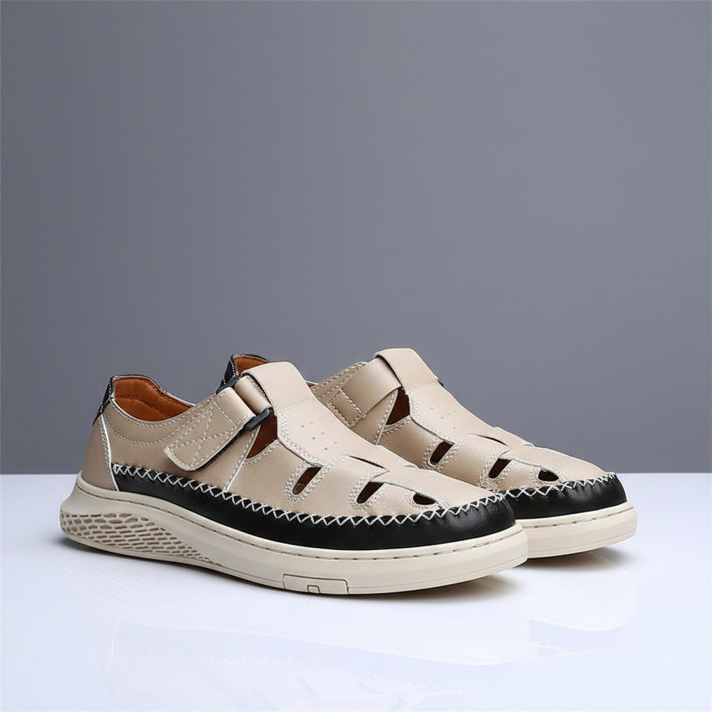 Men's Retro Leather Hollow Breathable Sandals Non-Slip Walking Shoes
