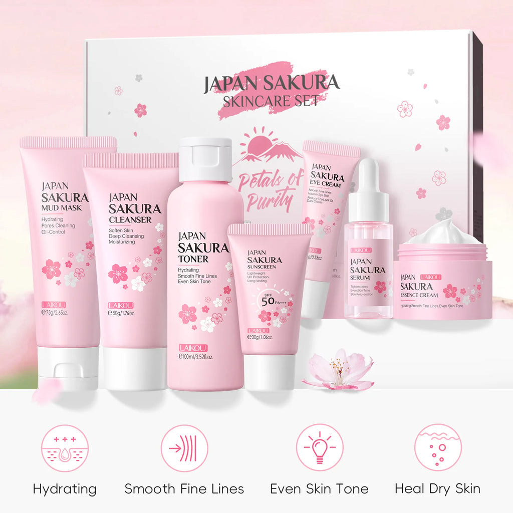 Sakura 7-Piece Skincare Set Hydrating Facial Routine All Skin Types