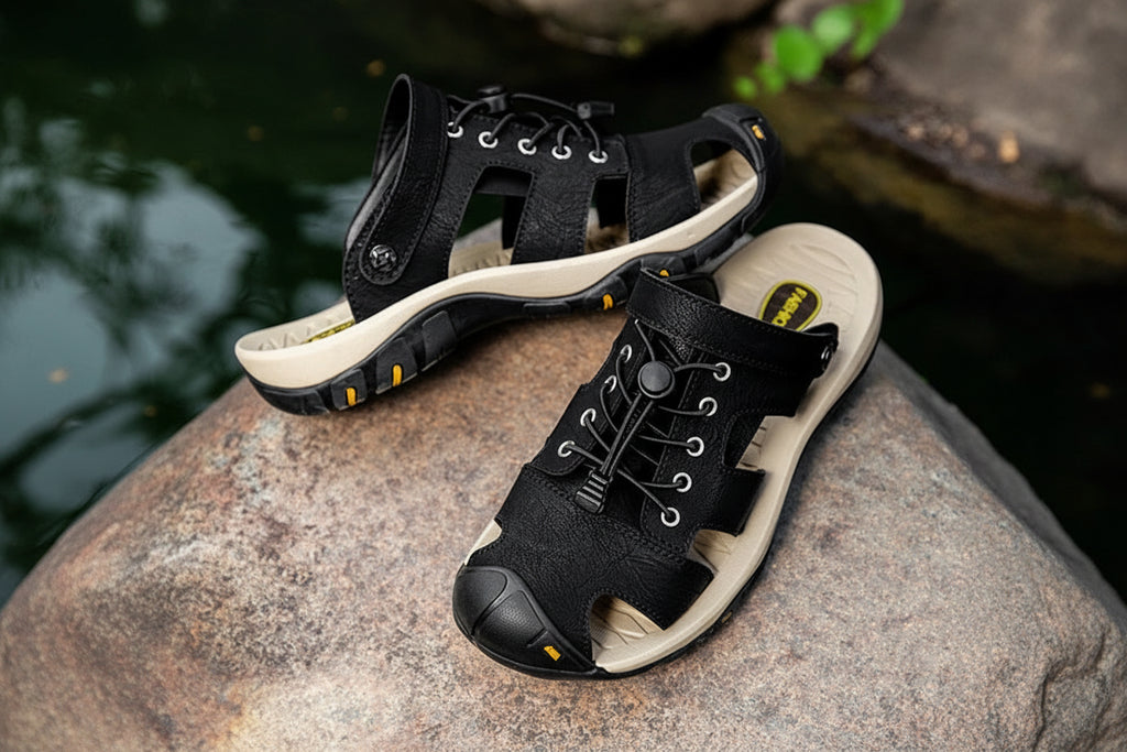 Men's Outdoor Leather Toe-Protection Sandals Quick-Drying Beach Shoes