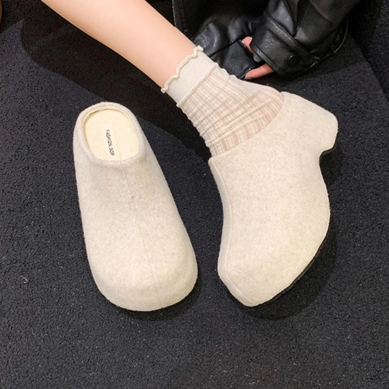 Women's Faux Suede Flat Platform Slip-On Mules