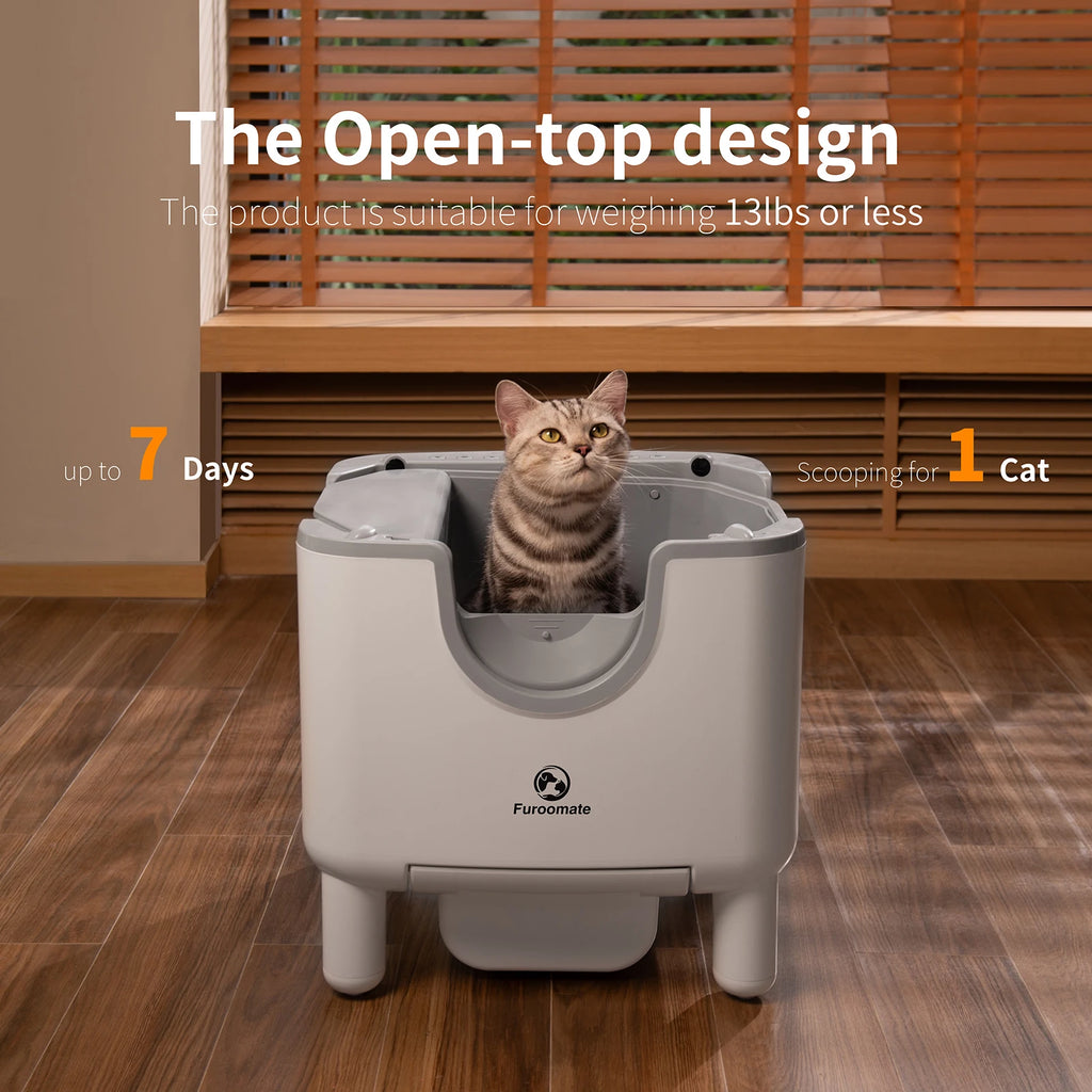Open-Top Self-Cleaning Cat Litter Box Automatic with Odor Control and Safety Sensors